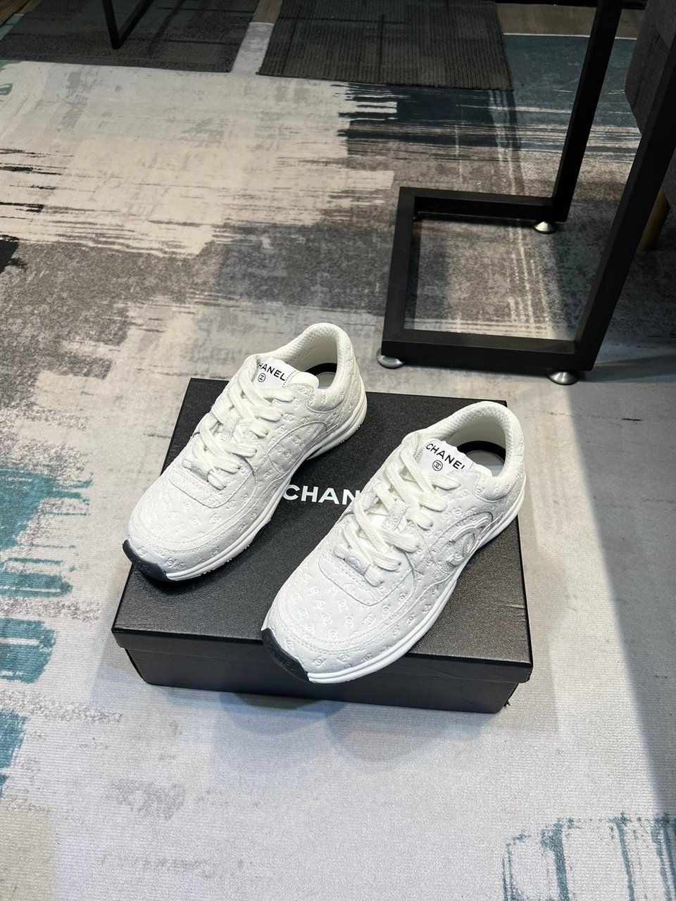 Chanel Cc Embossed Logo Suede White view 5