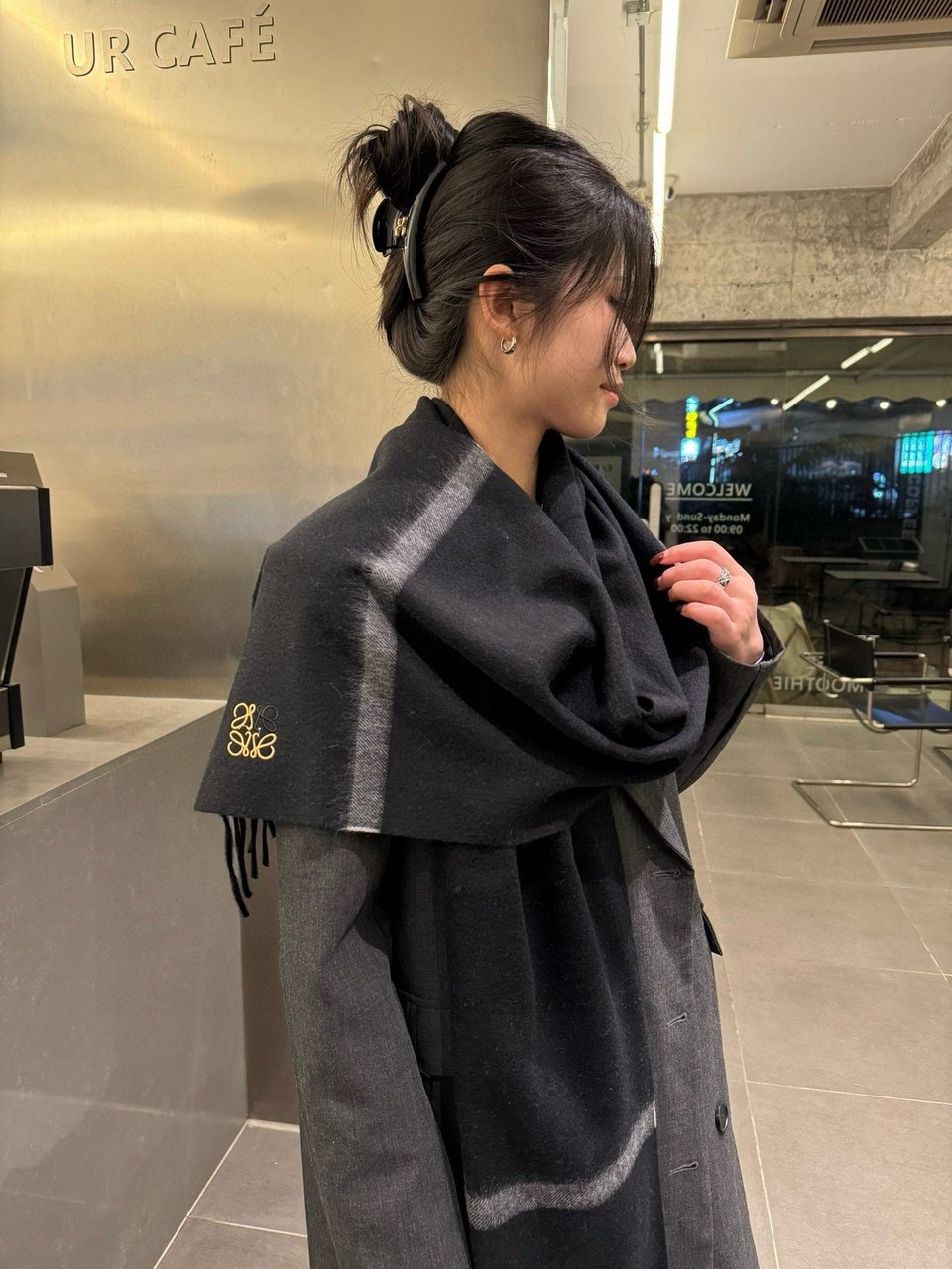 Loewe Mohair Scarf Stripe Black Gray For Women 180cm view 6