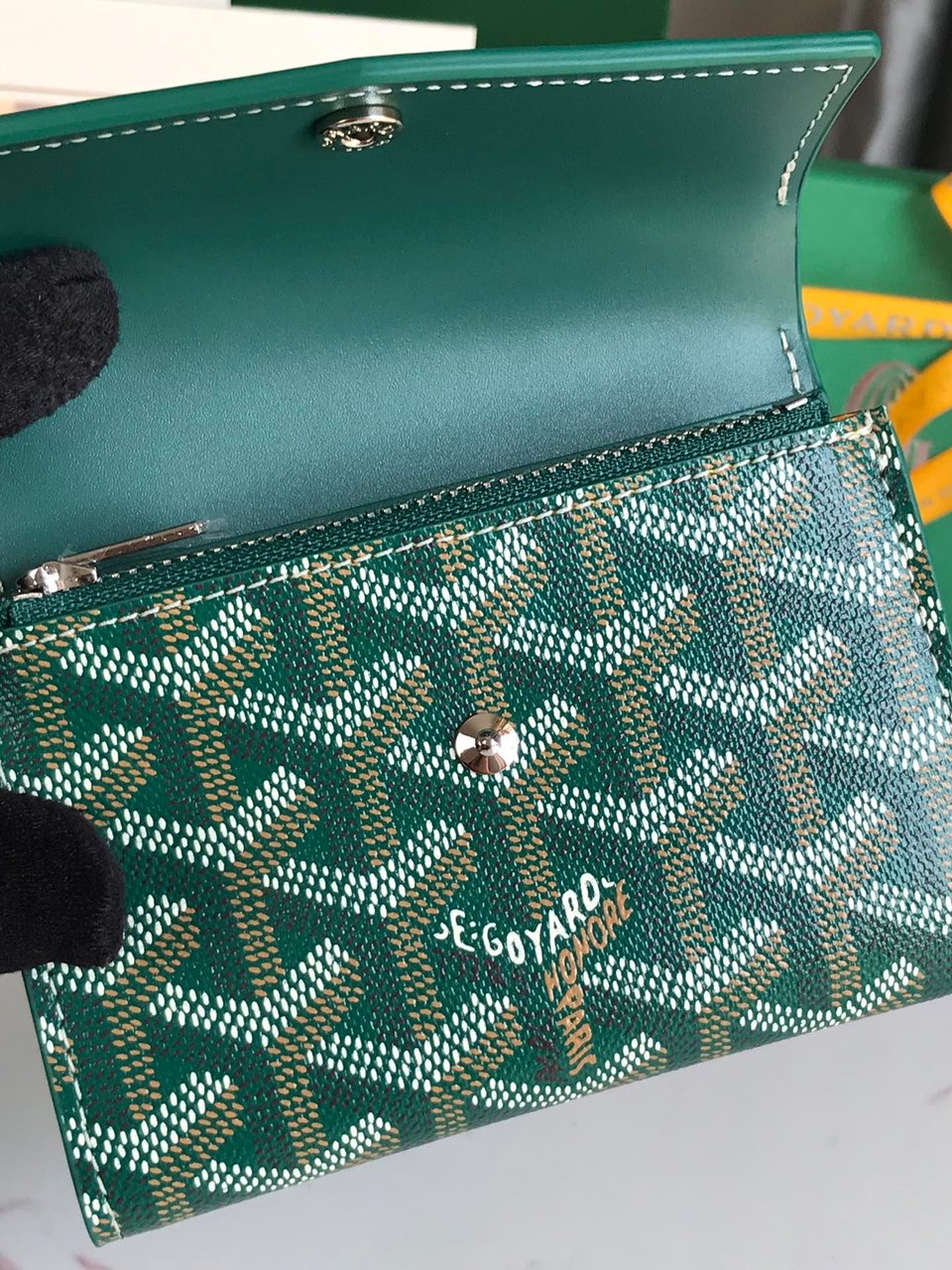 Goyard Saint-Gabriel Wallet 12 Cm Green Calfskin And Goyardine Canvas view 8