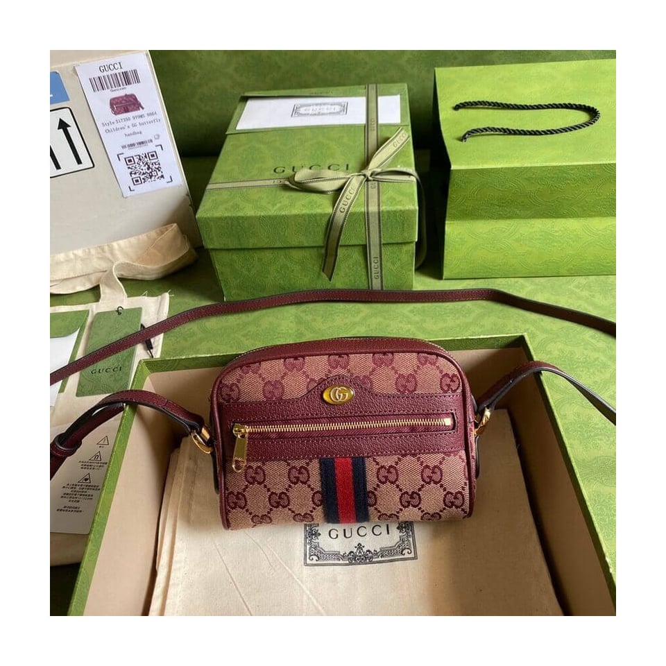 Gucci Ophidia Mini Bag With Web Burgundy view 4