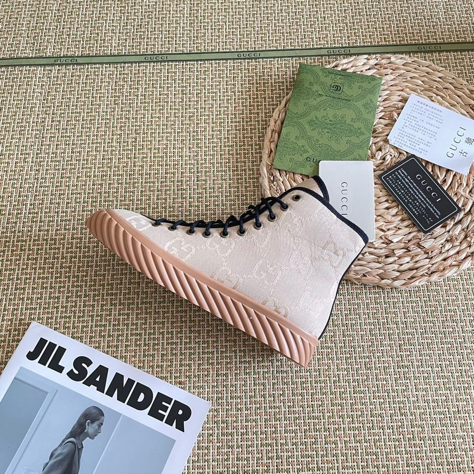 Gucci All Over Gg Logo High Top Sneakers Beige view 4