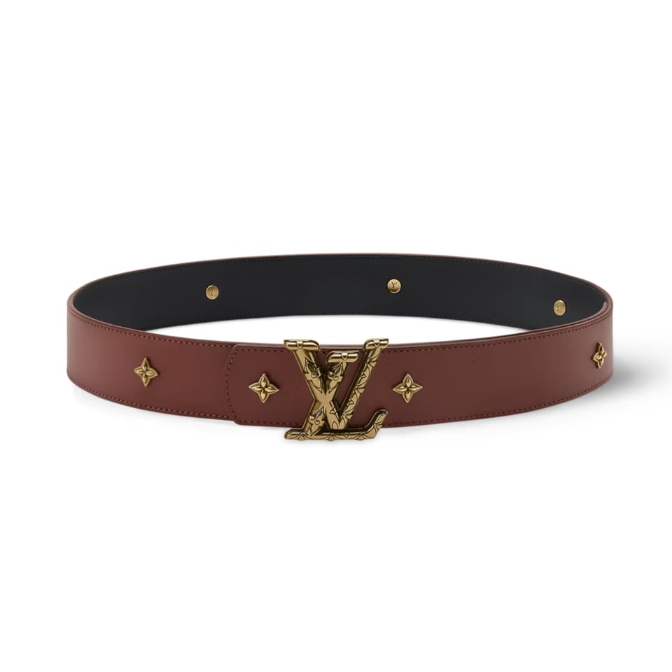 Lv Dimension Drift Flower Studs 40mm Reversible Belt Brown M4722U