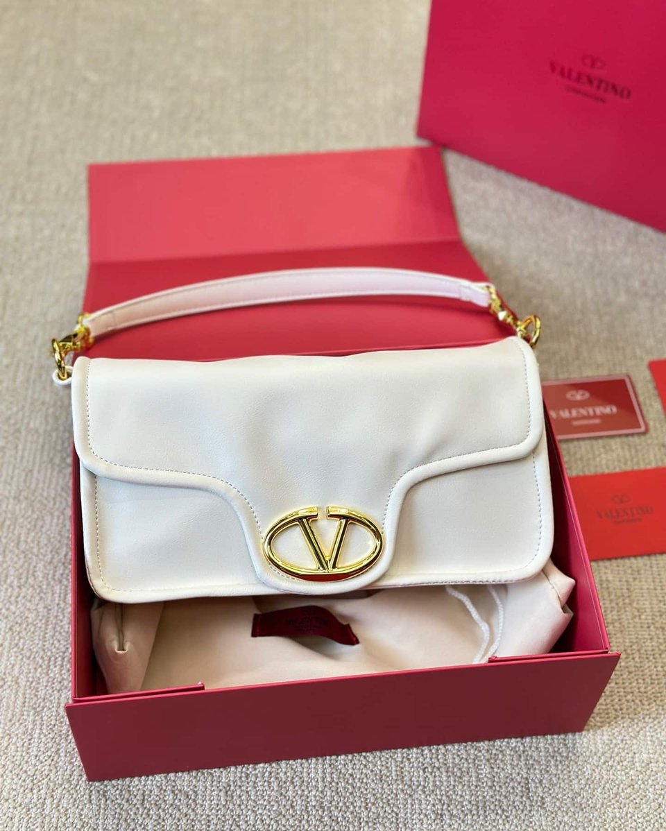 Valentino Garavani Vlogo 1960 Nappa Leather Shoulder Bag White 28Cm view 10