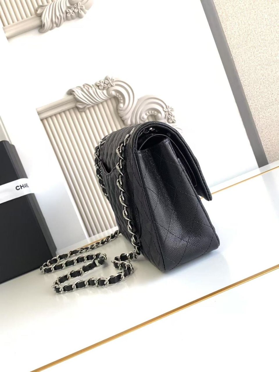 Chanel Classic Flap Bag 25 cm Black – Silver Tone Hardware A01112 view 5