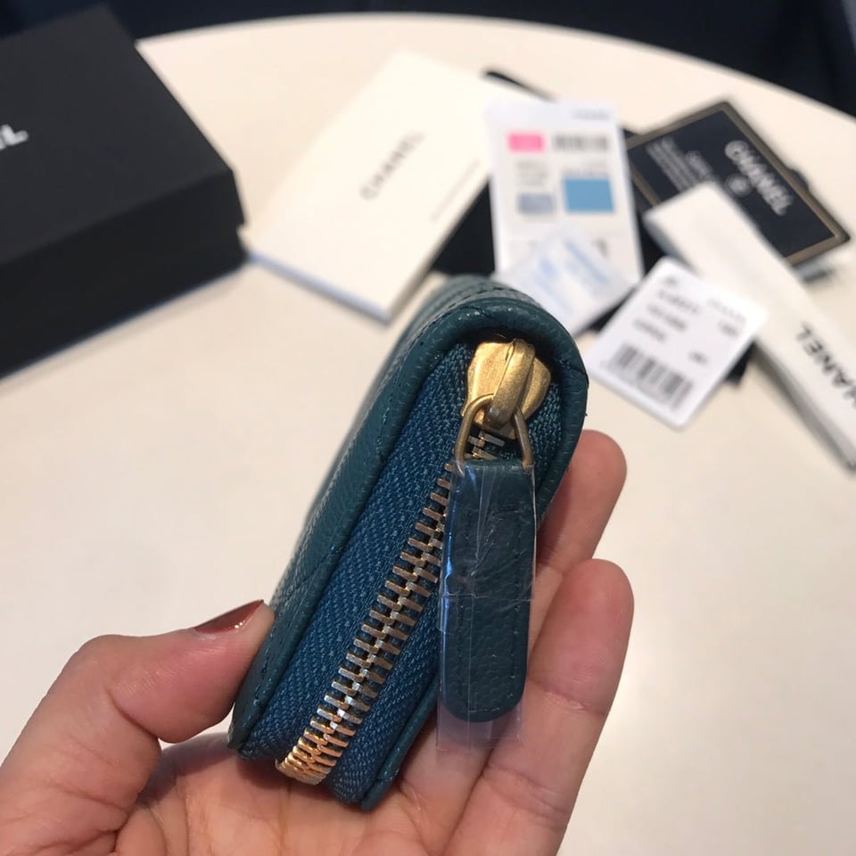 Chanel Zipped Coin Basic Purse 11 Ocean Calfskin Gold Icon view 9