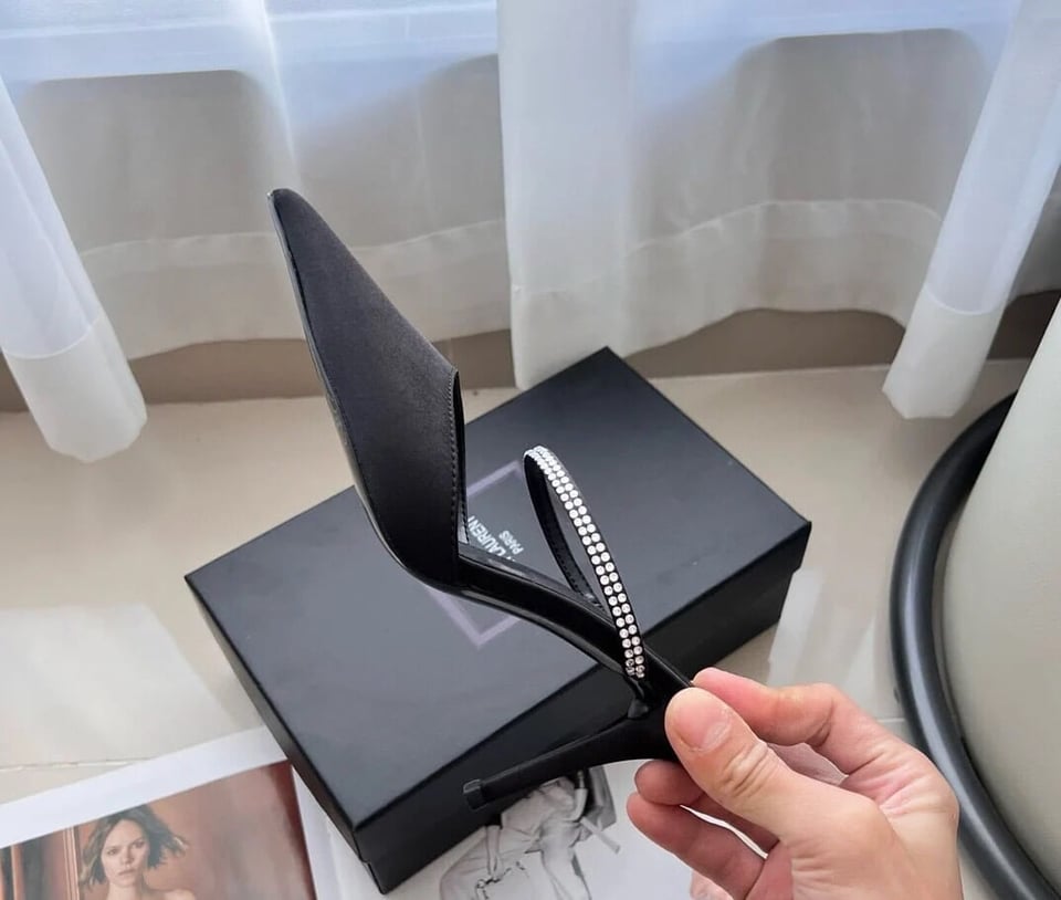 Saint Laurent Barbara Mules Satin And Rhinestones In Black 7997159Qn0A1021 view 4