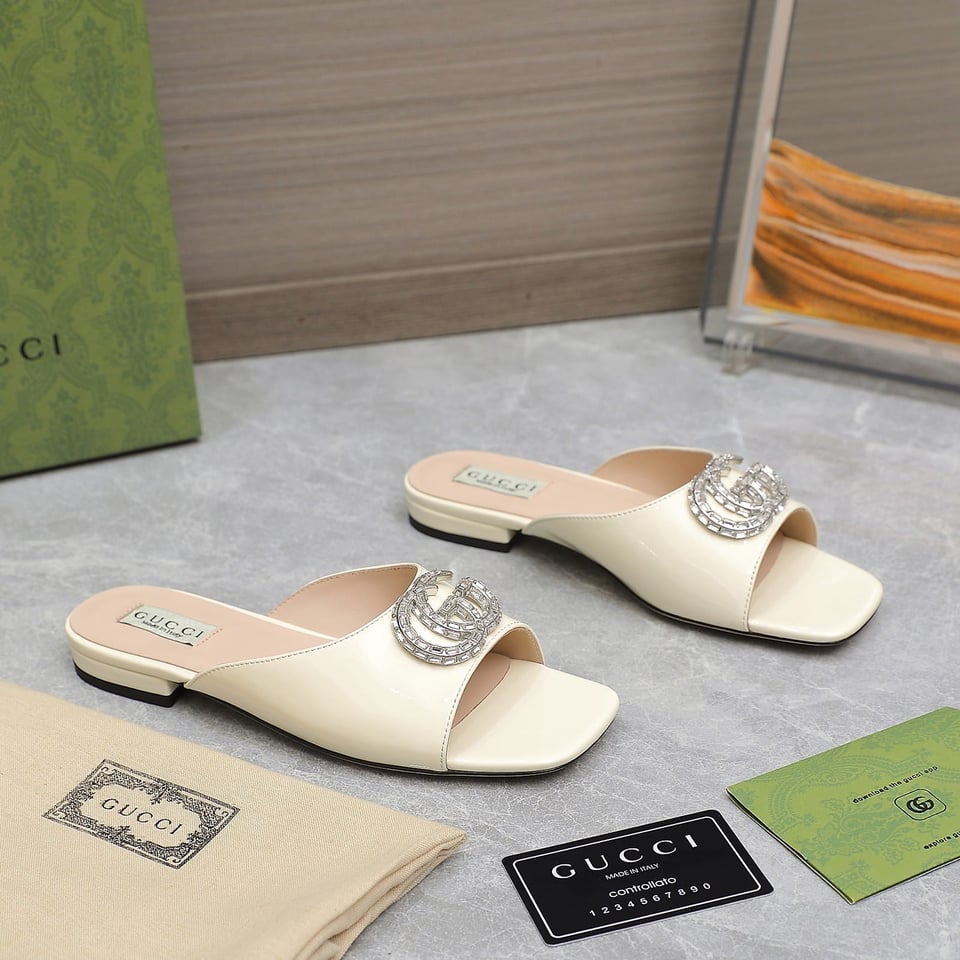 Gucci Gg Crystal Slippers White view 4