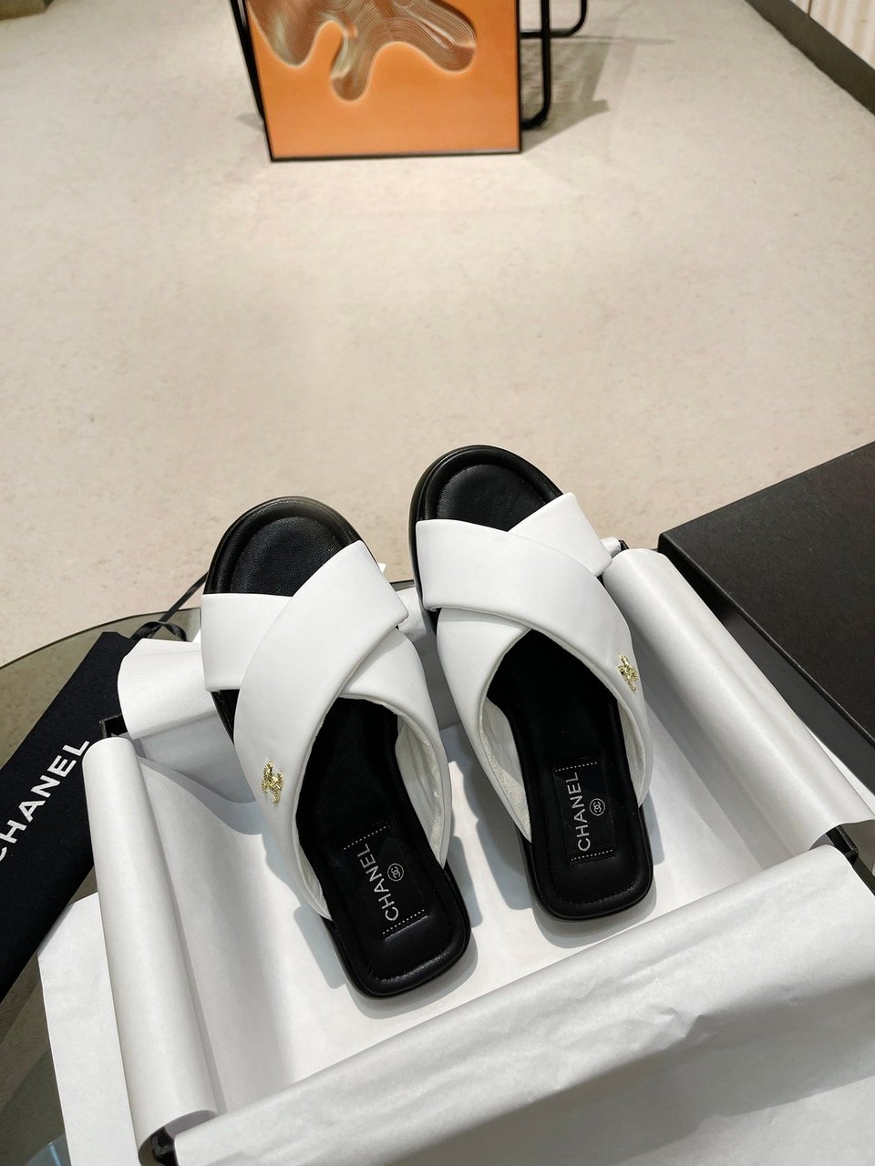 Chanel Cc Logo Criss Cross Slides White view 5