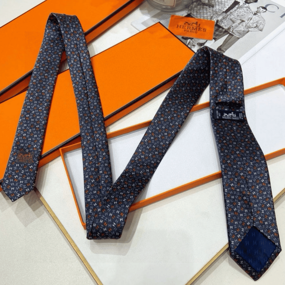 Hermes Dark Gray Multi-Colored H Pattern Canvas Tie For Men view 4