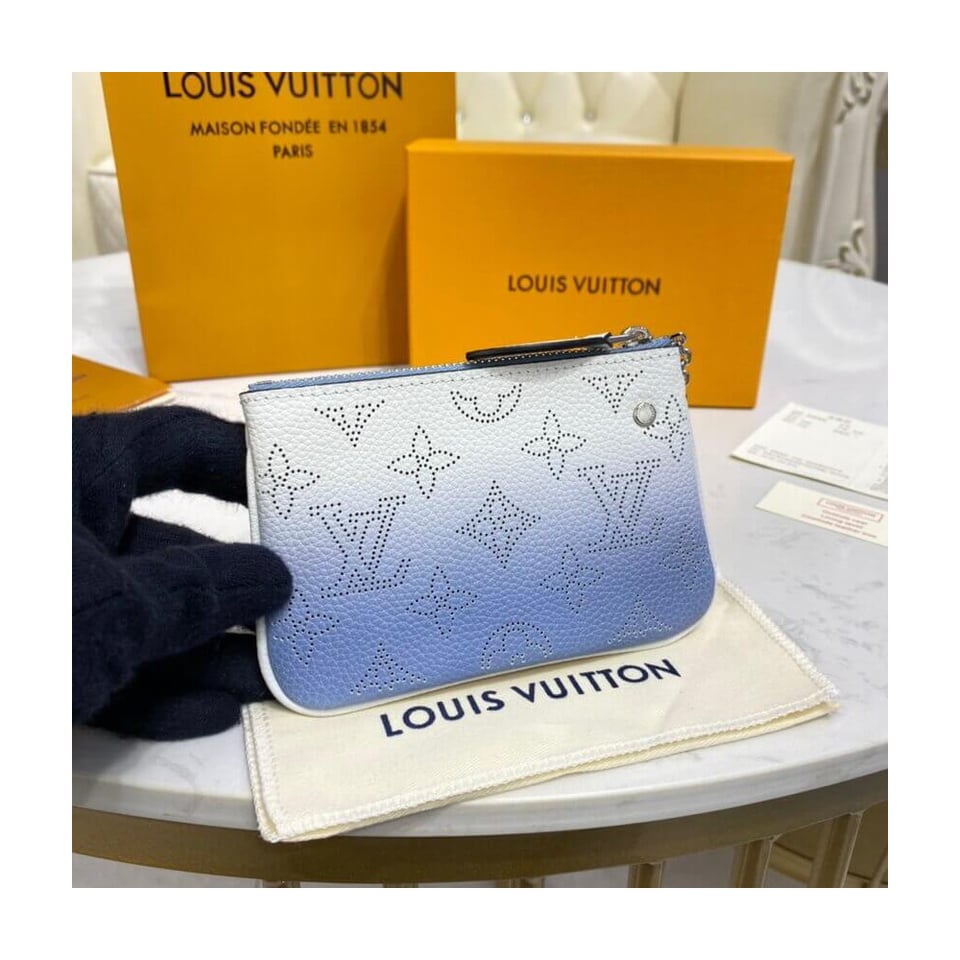 Louis Vuitton Key Pouch in Blue Gradient Mahina Perforated Leather view 3