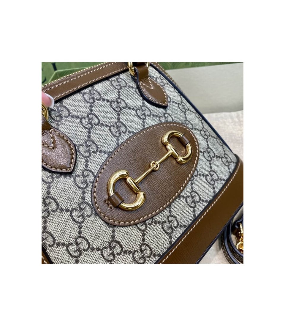 Gucci Horsebit 1955 Mini Top Handle Bag In Brown GG Supreme Canvas 20cm/ 7.9in view 10