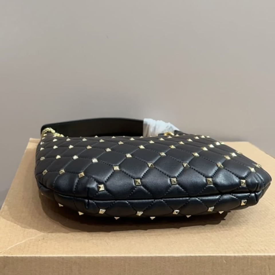 Valentino Rockstud Spike Leather Hobo Bag Black 28Cm 3W2B0M32Was view 8