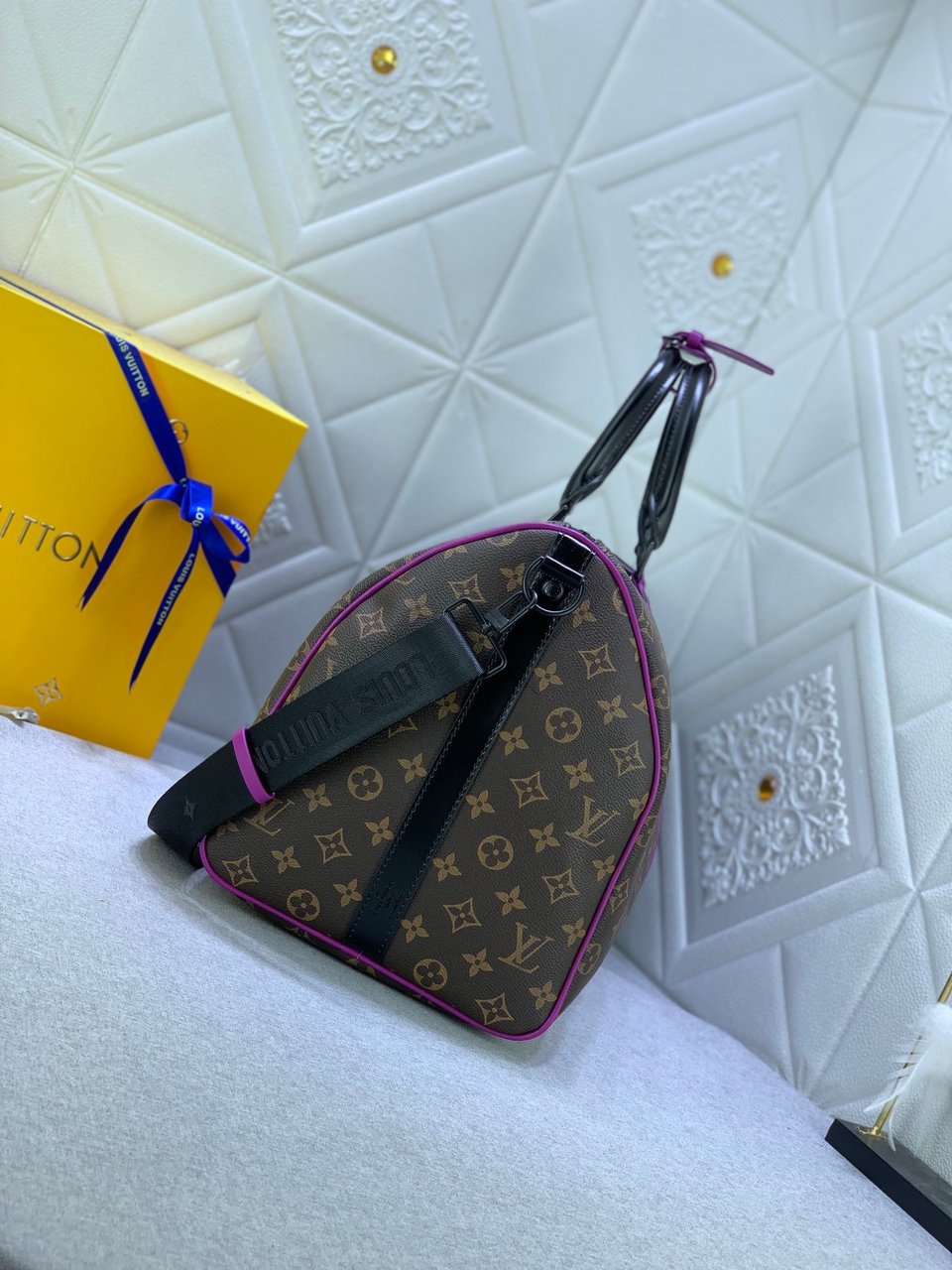 Louis Vuitton Keepall Bandouli Re 50 Brown And Purple Line Macassar Canvasm46257 view 7