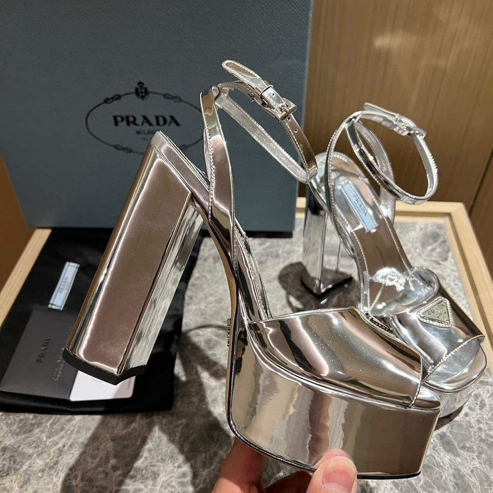 Prada Metallic Leather Platform Sandals In Silver 1Xp48B 3Au1 F0118 F 135 view 6