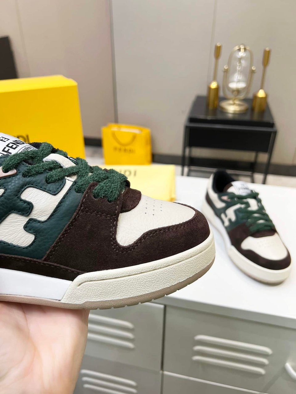 Fendi Match Low Tops Suede Black Green Shoelace view 4