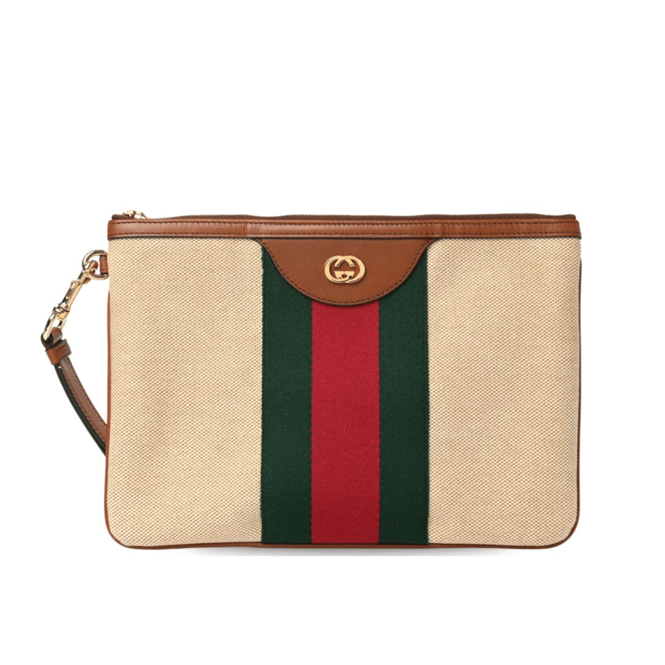 ucci Vintage Canvas Pouch Beige Green Red Stripe 11.5in/29cm For Men