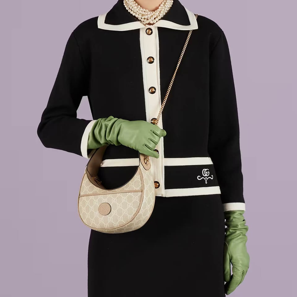 Gucci Half-Moon-Shaped Mini Bag with Interlocking G Oatmeal view 4