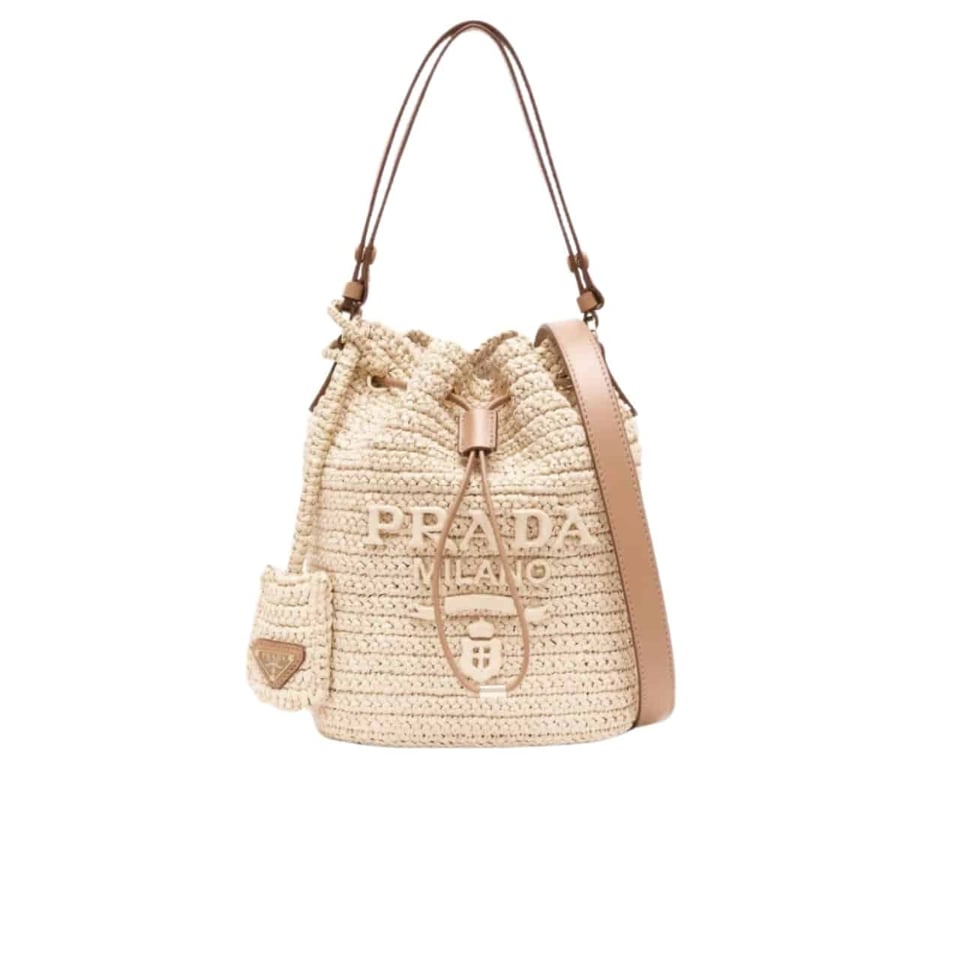 Prada Crochet And Leather Bucket Bag Natural 24Cm view 2
