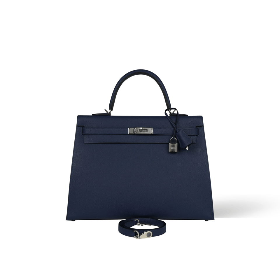 Hermes Kelly 25 Bag In Bleu Saphir Epsom Leather For Women 25cm/10in view 2