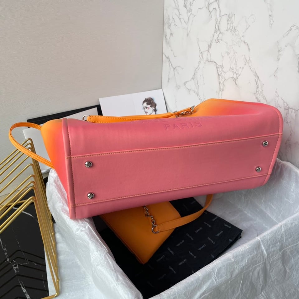Chanel Shopping Bag 34Cm Orange Purple Calfskin Gold Hardware view 8