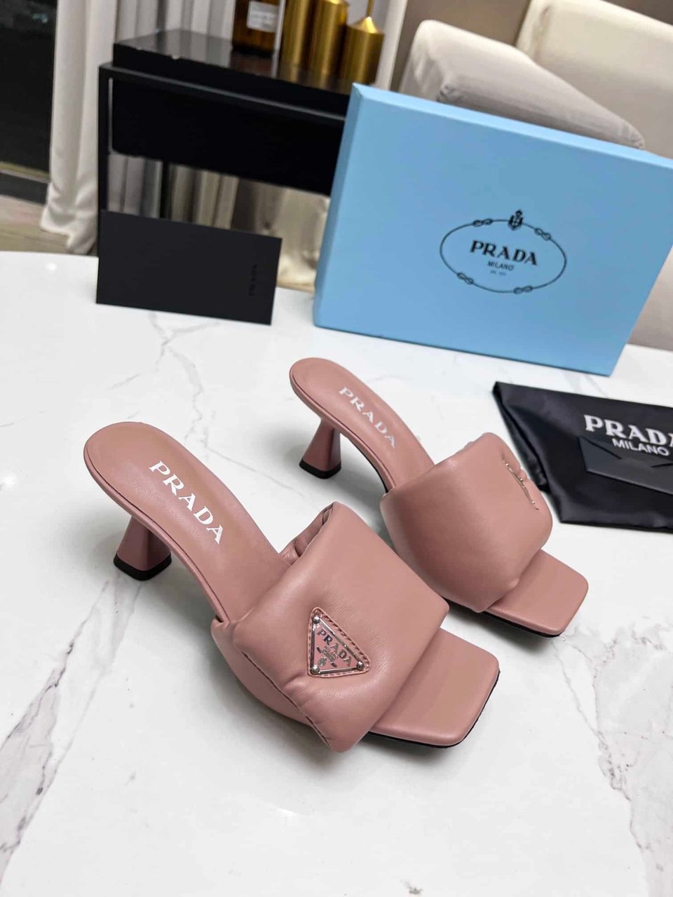 Prada Soft Padded Nappa Sandals Pink view 10