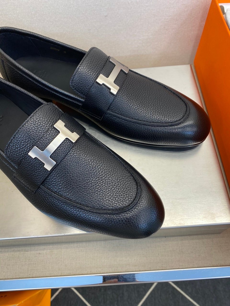 Hermes H-Buckle Black Leather Loafers- Shoes for Men view 10