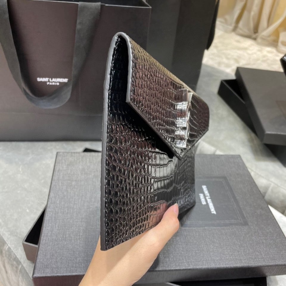 Saint Laurent Uptown Pouch In Crocodile Embossed Shiny Leather view 9