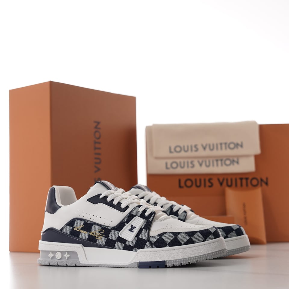 Louis Vuitton LV Trainer Sneaker Damier Denim Blue for Men 1AIKQ9 view 10