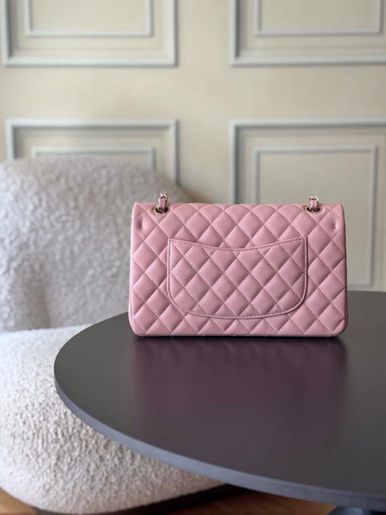 Chanel Classic Medium Double Flap Bag Grained Calfskin Light Pink Gold Hardware 25.5cm/10in view 9