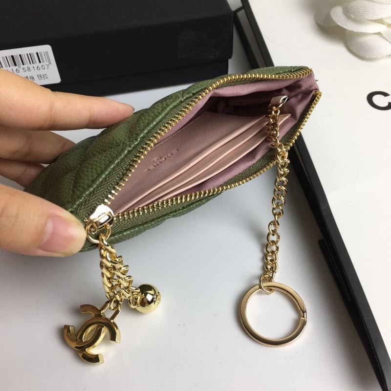 Chanel Classic Small Zipped Pouch 15 Dark Green Calfskin Gold Icon view 5