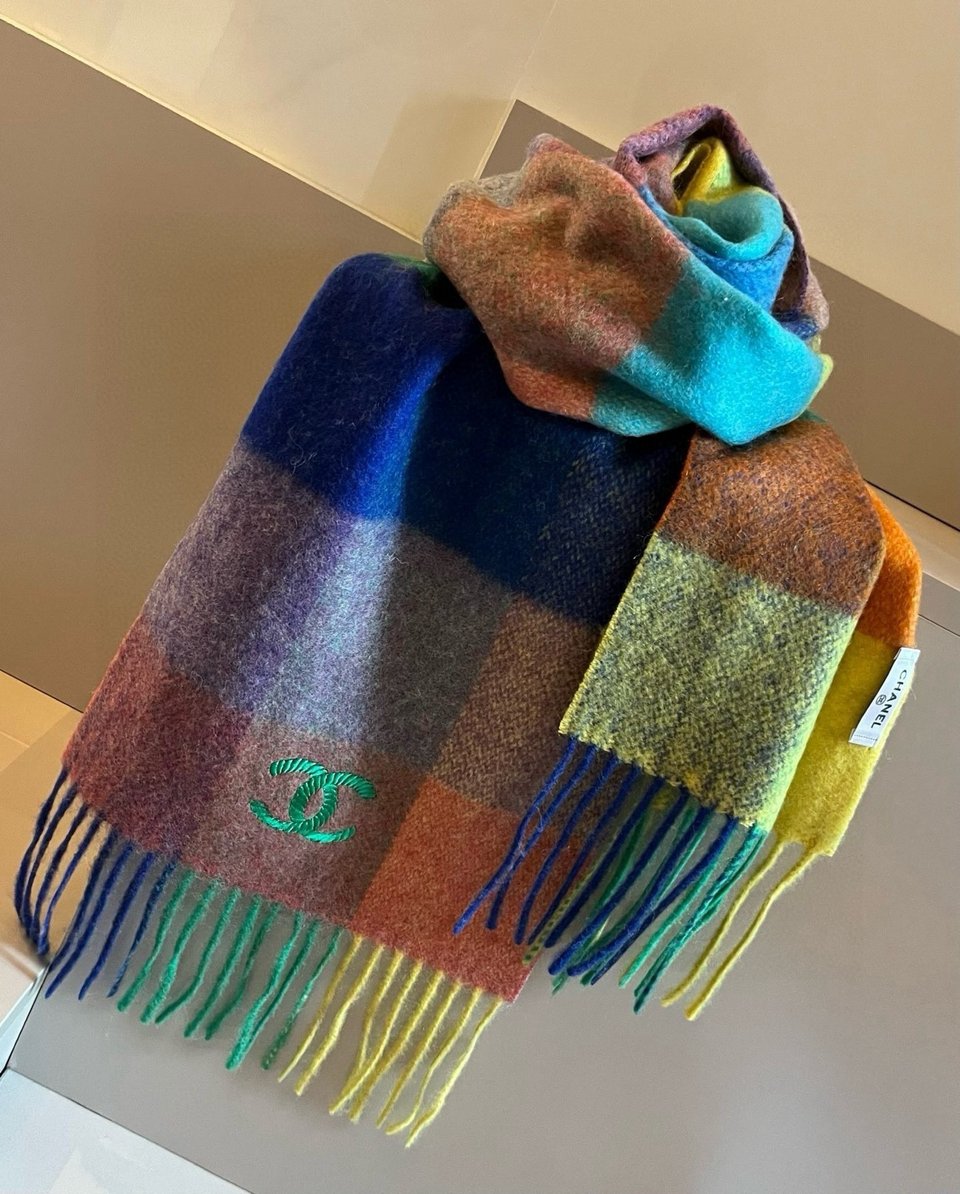 Chanel Cashmere Scarf Colorblock Multicolor For Women 200cm view 5