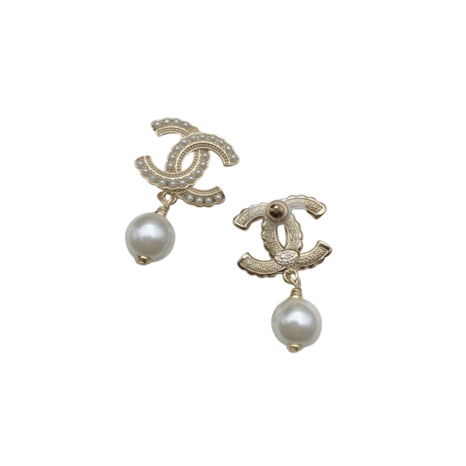 Chanel Cc Pearl Gold Earrings view 2