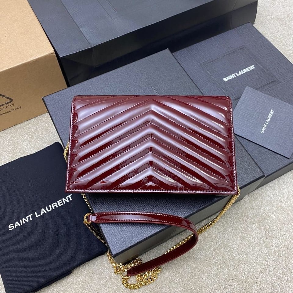 Saint Laurent Envelope Wallet on Chain in Quilted Patent Leather 19cm view 7