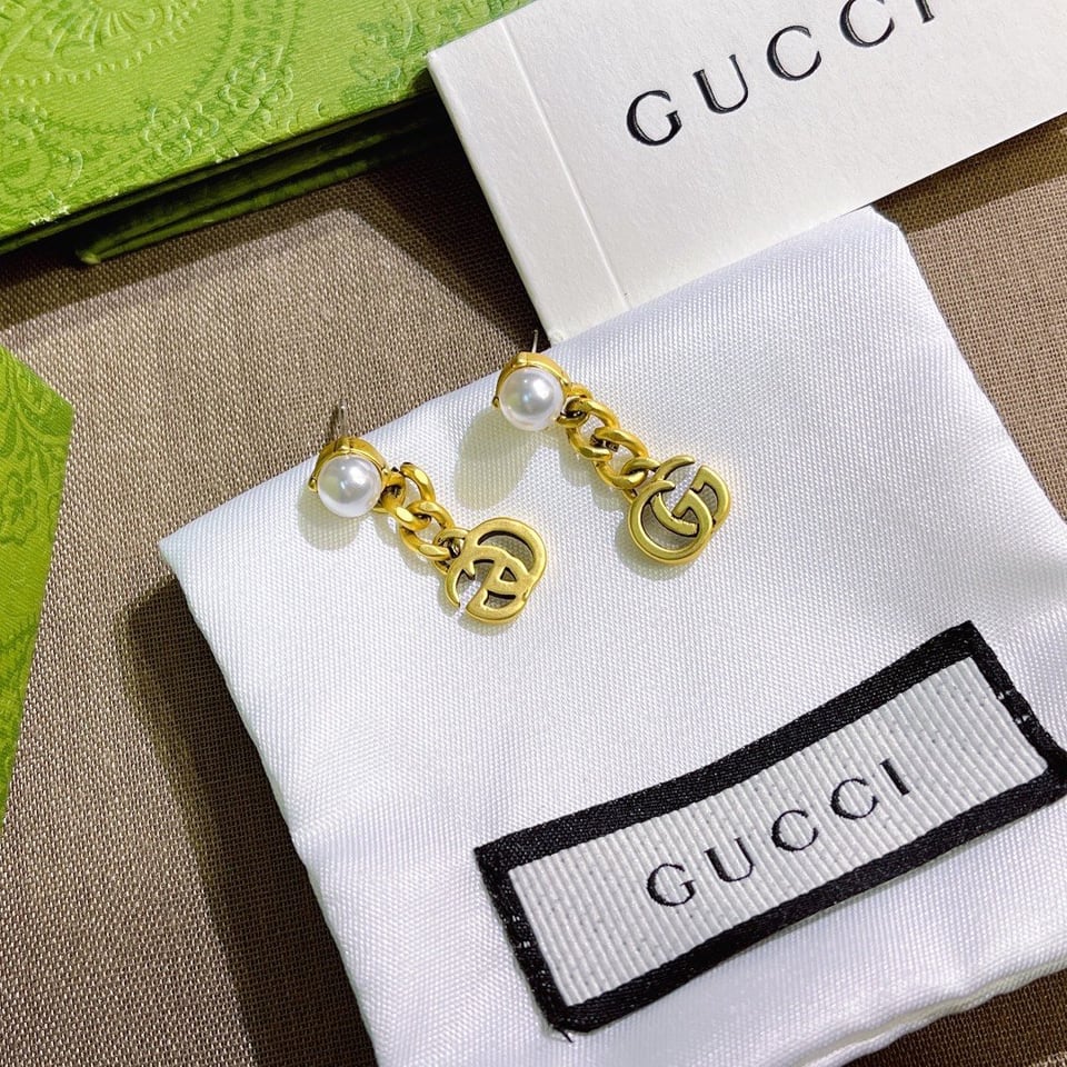 Gucci Pearl Double G Earrings Gold 645665 I4620 8078 view 4