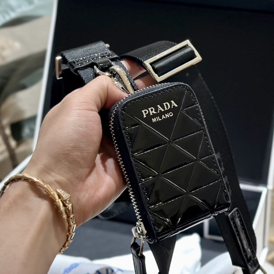 Prada Brique Brushed Leather Bag With Triangle Motif Black 18Cm view 5