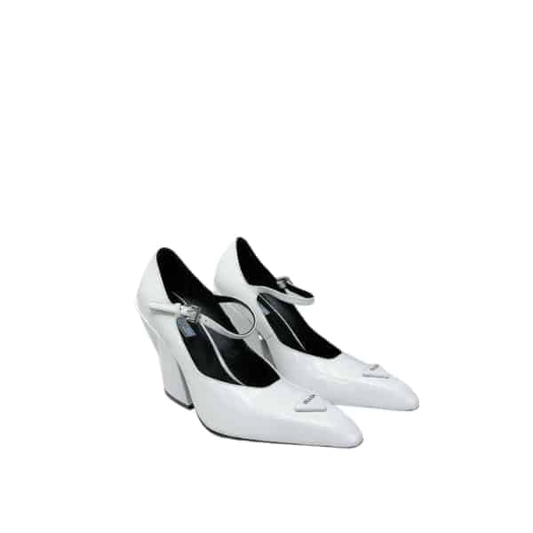 Prada Modellerie Leather Mary Jane Pumps In Nero White view 2