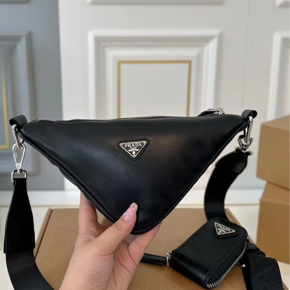Prada Triangle Shoulder Bag Black 27Cm view 3