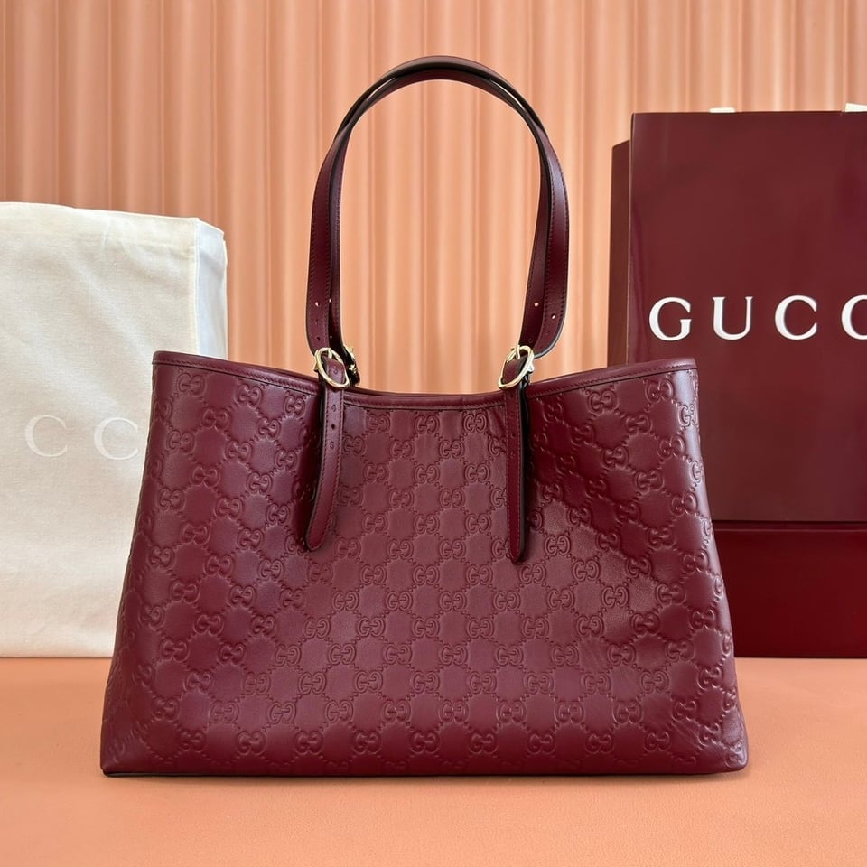 Gucci Rosso Ancora GG Embossed Leather Tote Bag 38cm/15in view 5