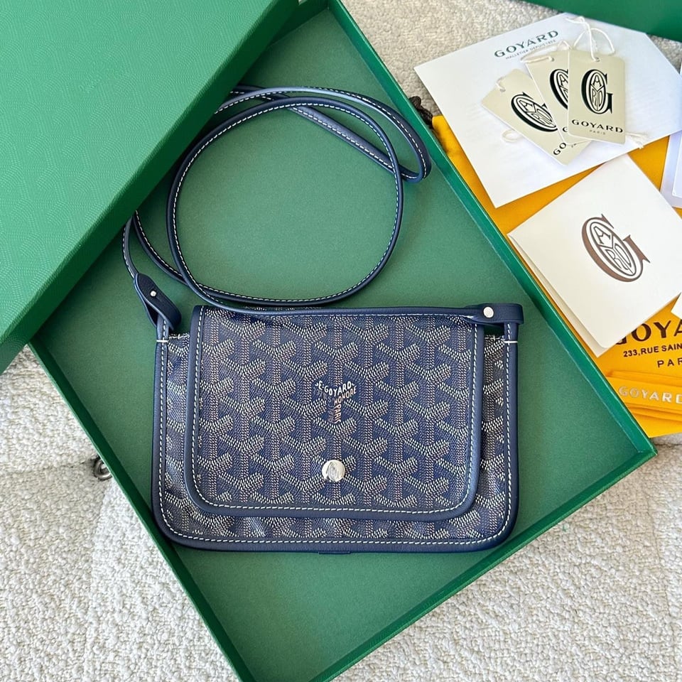 Goyard Plumet Pocket Wallet 20cm Navy Blue Goyardine Canvas And Lambskin Trim view 2