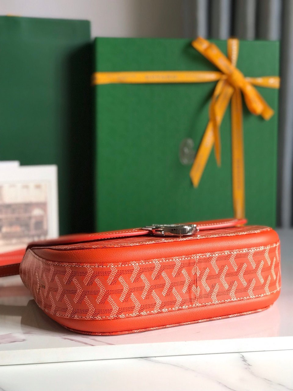 Goyard 233 Bag 25 Cm Orange Calfskin And Goyardine Canvas 25cm view 10