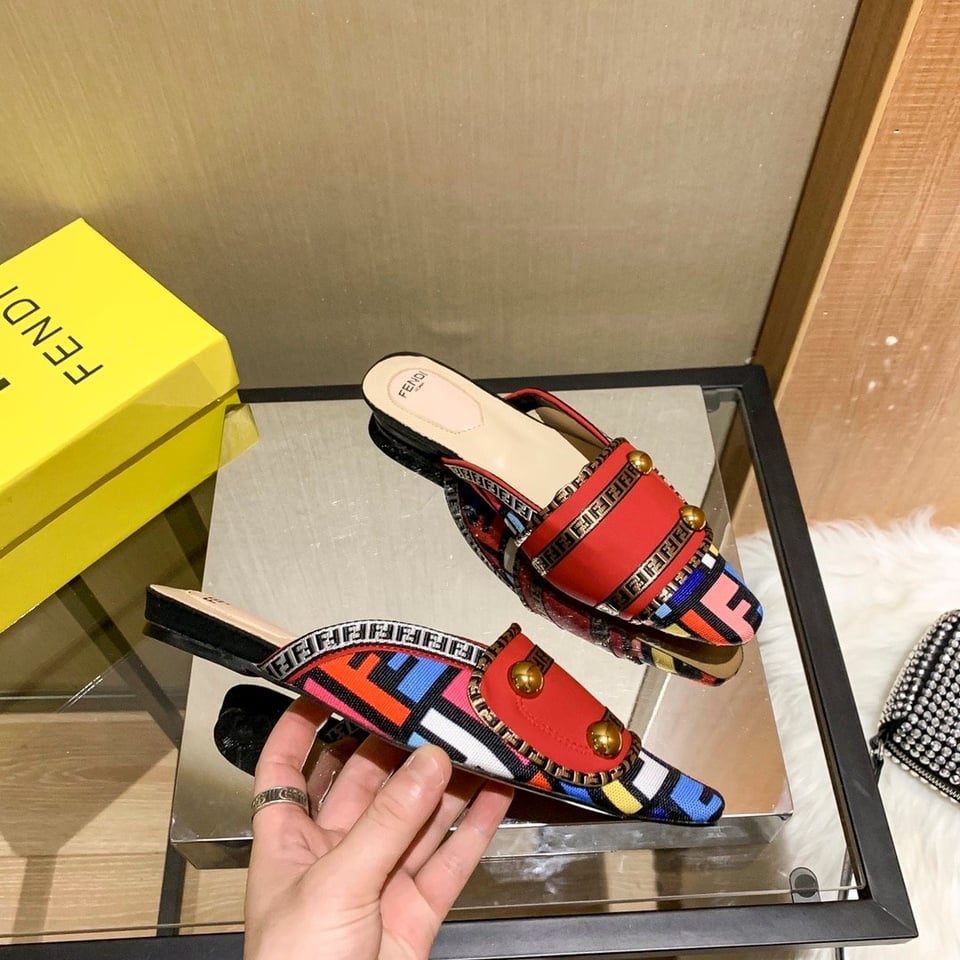Fendi Flat Loafers Ff White Strap Red view 7