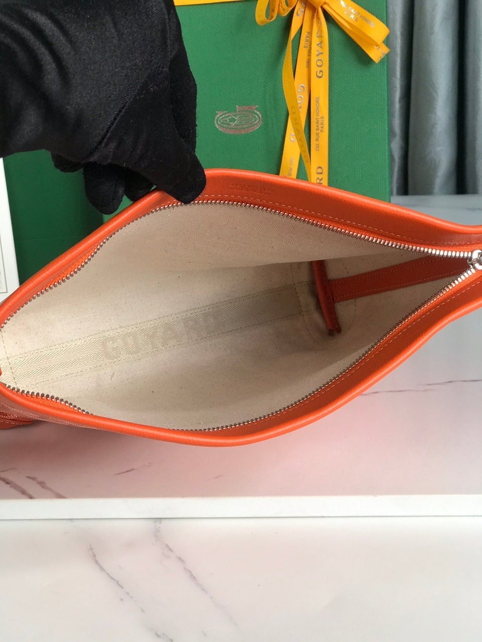 Goyard Conti Pouch 24 cm Orange Lambskin And Goyardine Canvas view 4