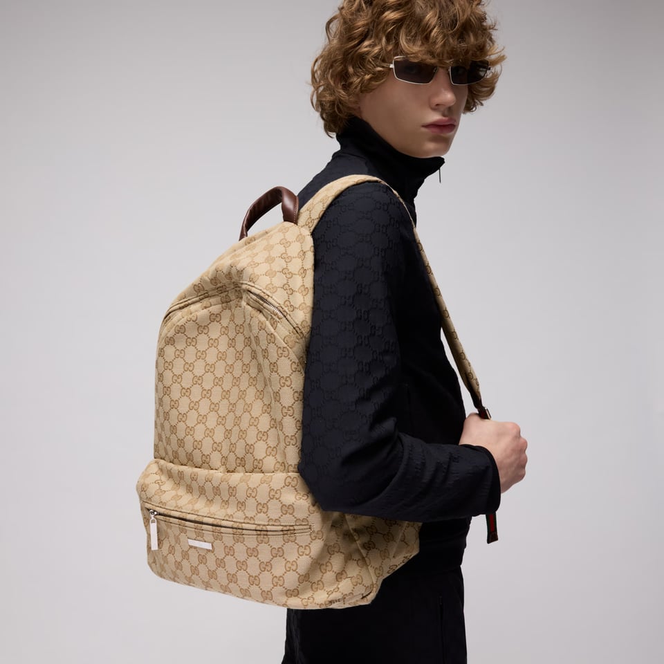 Gucci Large Gucci Tag Backpack 875226 Sand And Dark Brown 34cm/13.4in view 2