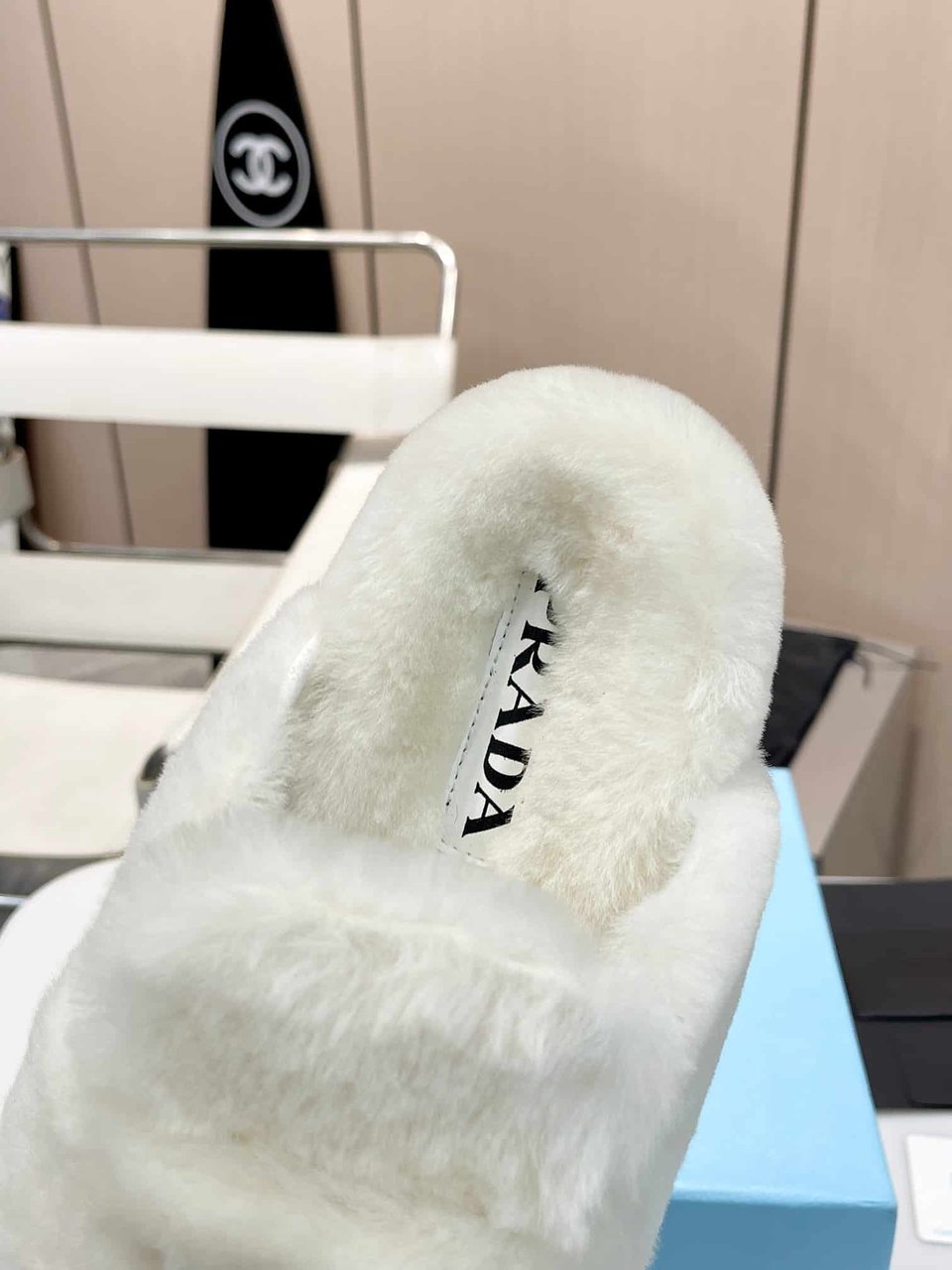 Prada Shearling Sabots White view 6