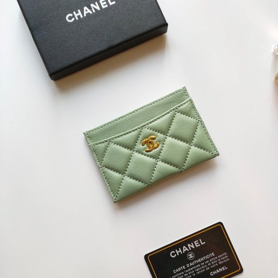 Chanel Card Holder 11.2 Light Grren Grained Calfskin Gold Icon view 2