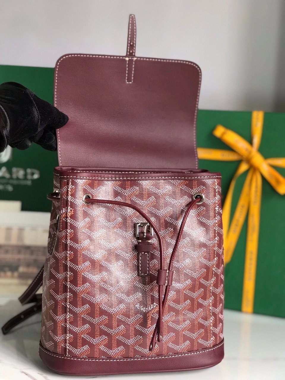 Goyard Alpin Mini Backpack 21 Cm Wine Red Lambskin And Goyardine Canvas view 8