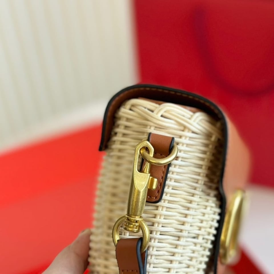 Valentino Loco Vlogo Flap Straw Shoulder Bag Brown 18Cm view 6