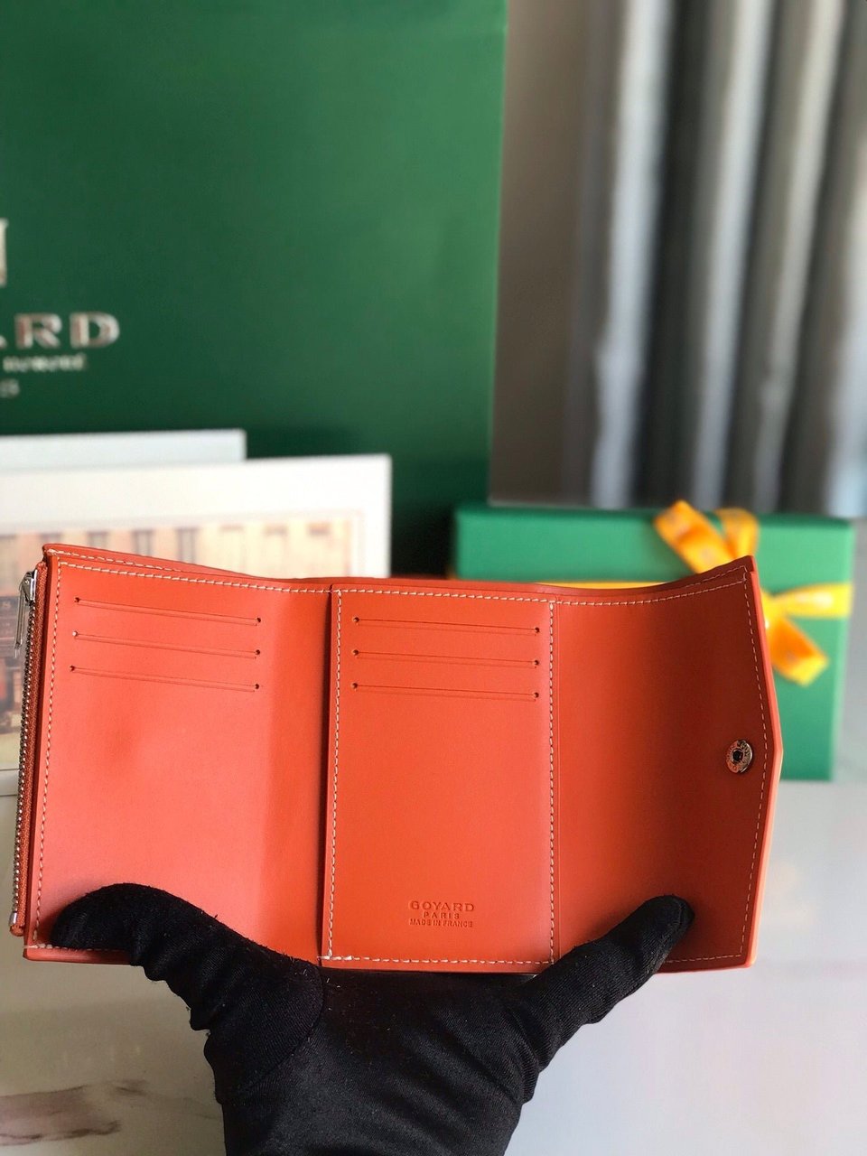 Goyard Saint-Gabriel Wallet 12 Cm Orange Calfskin And Goyardine Canvas 12cm view 6