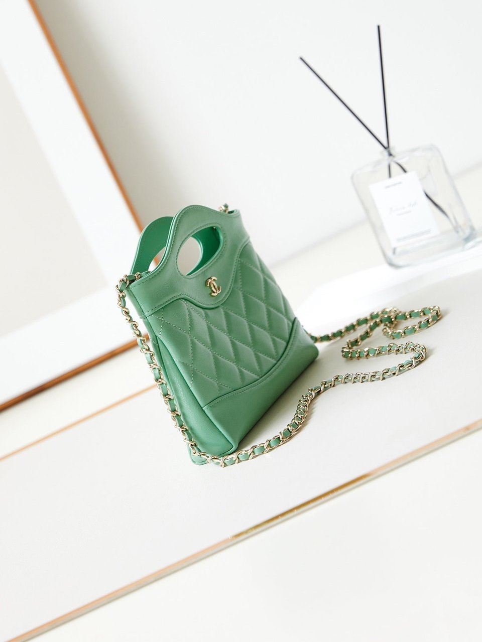 Chanel 24S31 Nano Shopping Bag 17.5Cm Light Green Lambskin Gold Hardware view 10