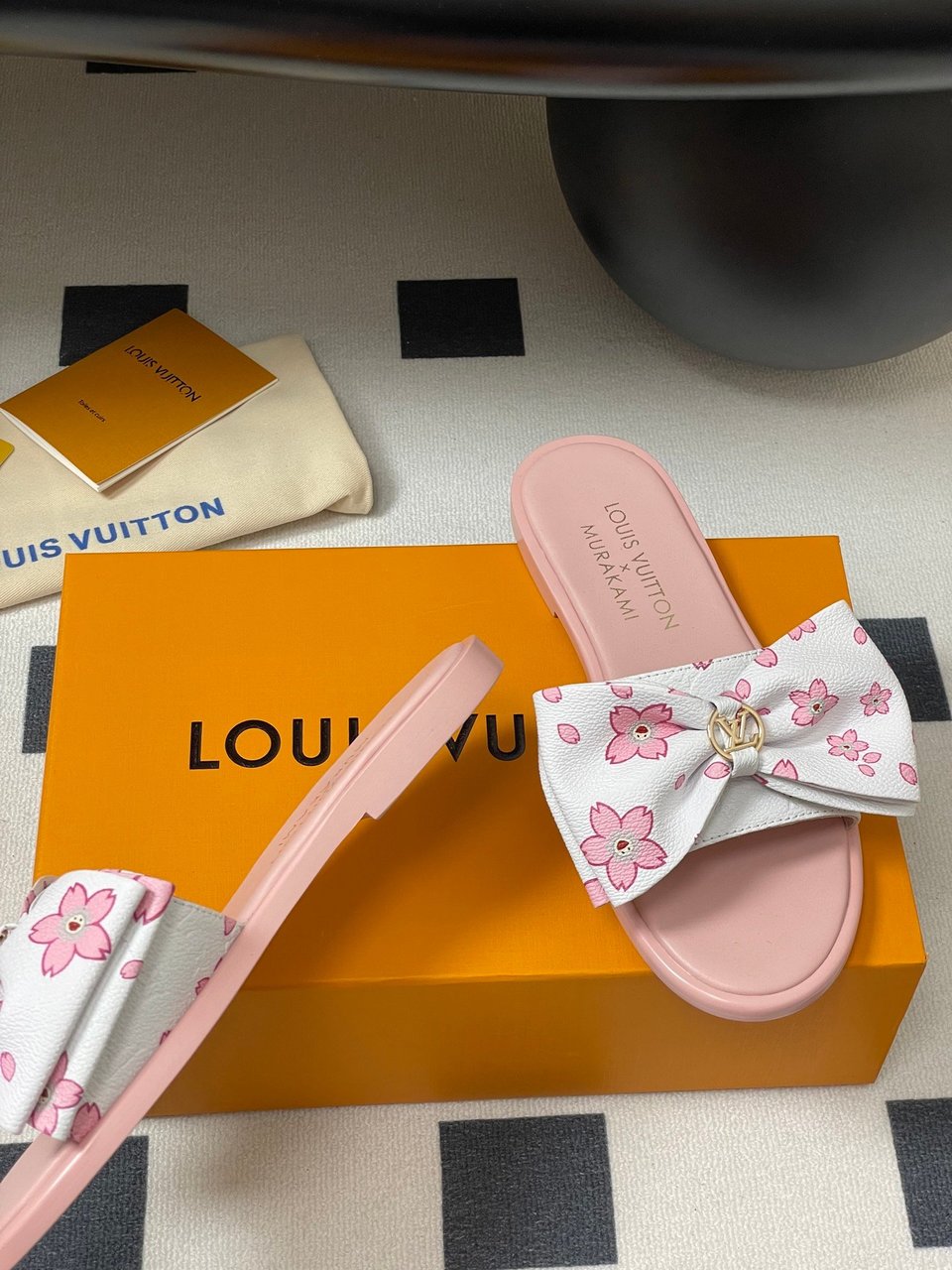 Louis Vuitton x Takashi Murakami Lily Flat Mule Bow Slide Sandals Pink Canvas 1AGVYA view 4